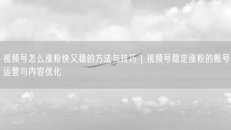 视频号怎么涨粉快又稳的方法与技巧｜视频号稳定涨粉的账号运营与内容优化